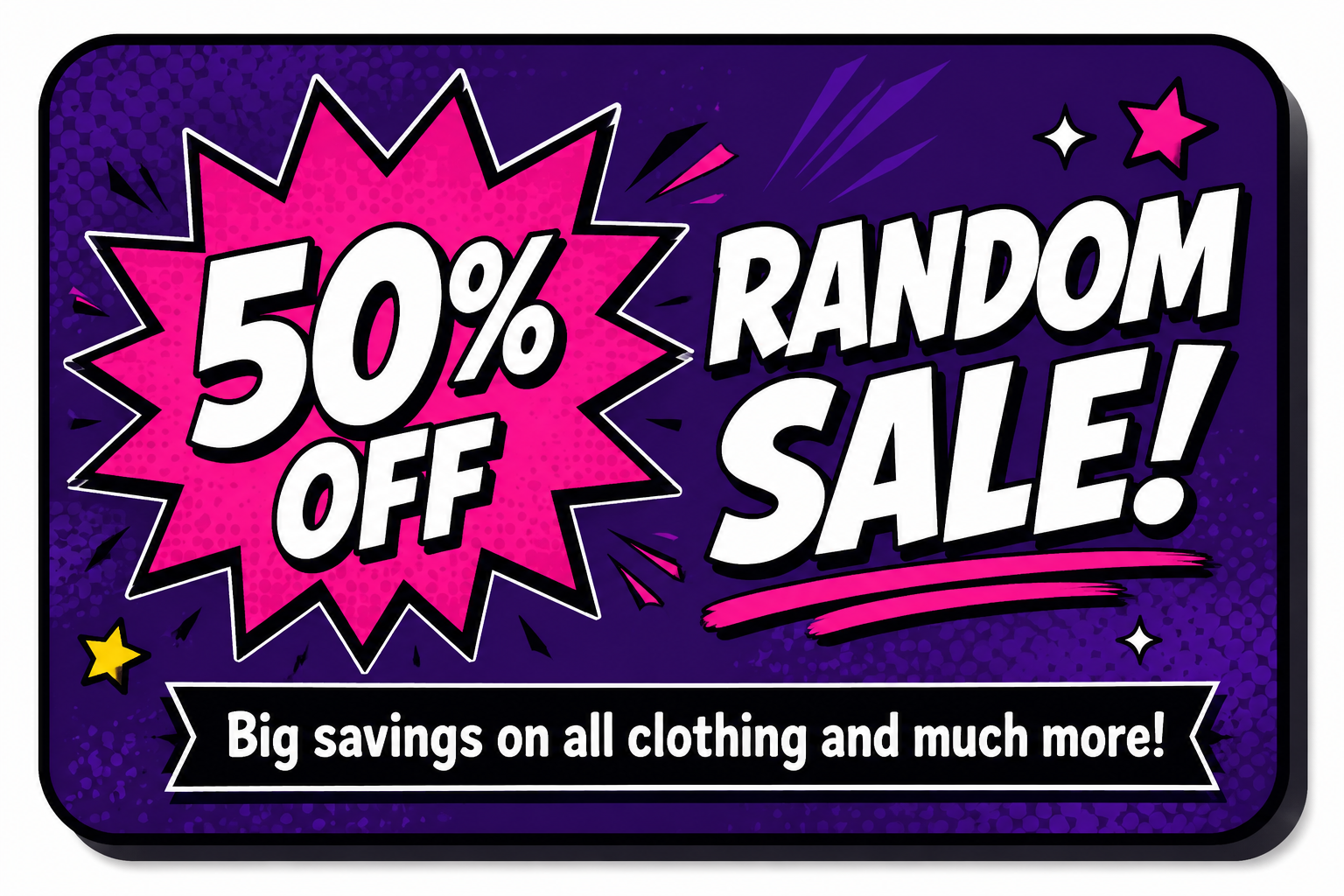 50% off random sale on clothing and more